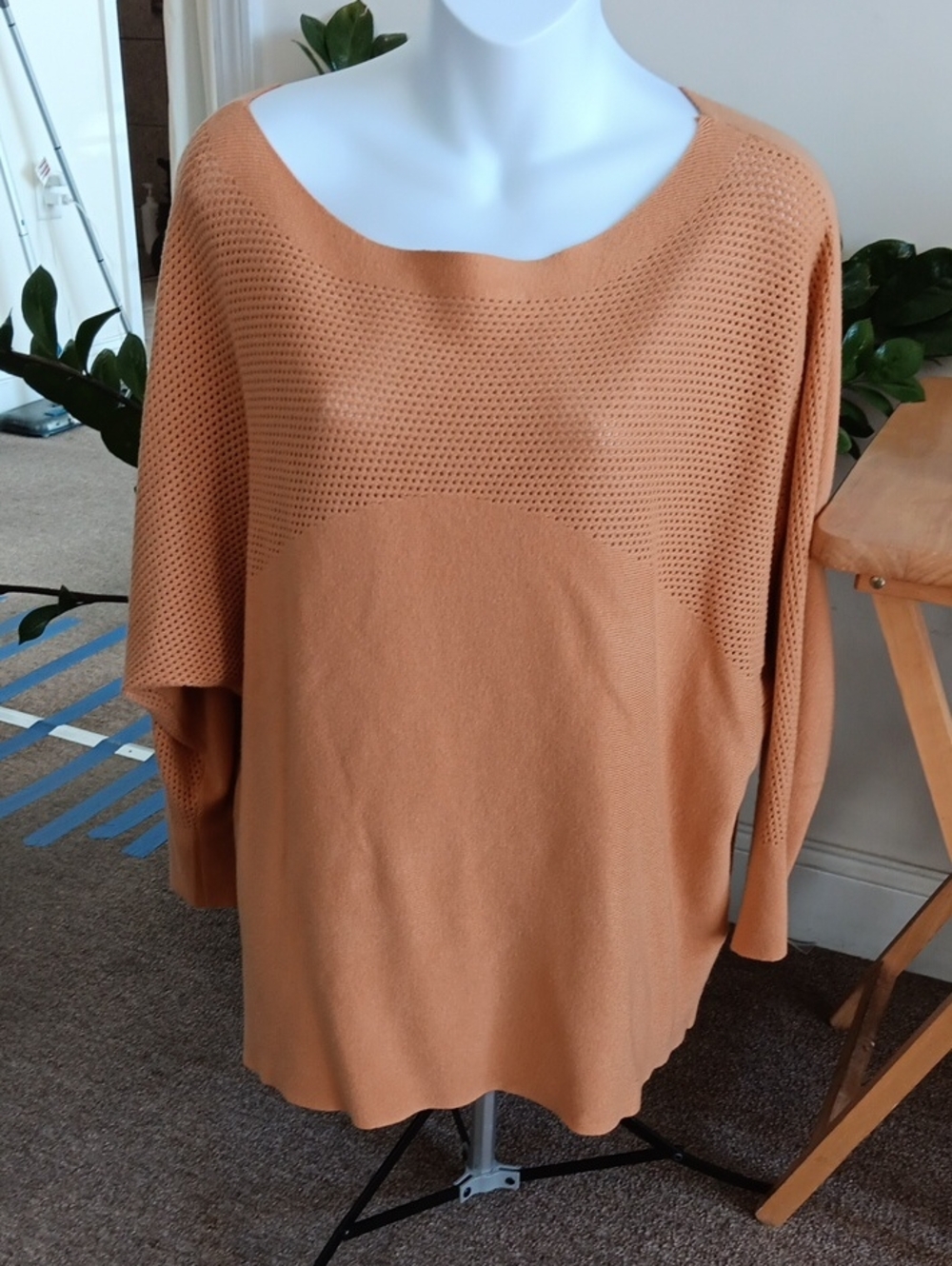 Vila Milano Open-Knit Drop-Shoulder Sweater in Camel